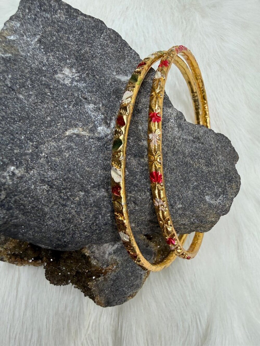 Pair of Gold Tone w/ Enamel Bangles Made in India